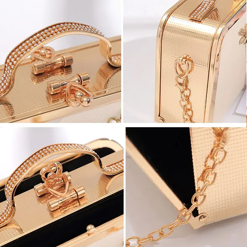 Evening Bags Women Clutch High-end PU Leather Wedding Bridal Handbag Pearl Flower Fashion Chain Party Packs Bags 2024 Crossbody