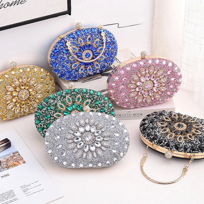 Evening Clutch Bag for Women Wedding Flower Diamond Purses Chain Designer Luxury Golden Bags Party Handbag with Metal Handle New