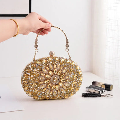 Evening Clutch Bag for Women Wedding Flower Diamond Purses Chain Designer Luxury Golden Bags Party Handbag with Metal Handle New