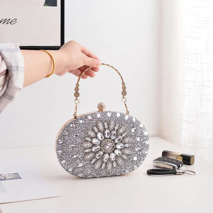 Evening Clutch Bag for Women Wedding Flower Diamond Purses Chain Designer Luxury Golden Bags Party Handbag with Metal Handle New