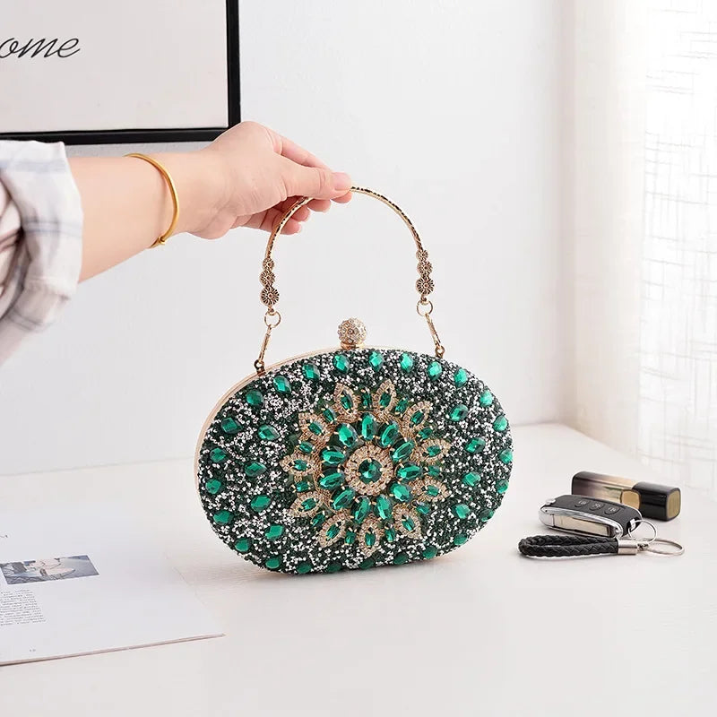 Evening Clutch Bag for Women Wedding Flower Diamond Purses Chain Designer Luxury Golden Bags Party Handbag with Metal Handle New