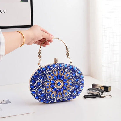 Evening Clutch Bag for Women Wedding Flower Diamond Purses Chain Designer Luxury Golden Bags Party Handbag with Metal Handle New