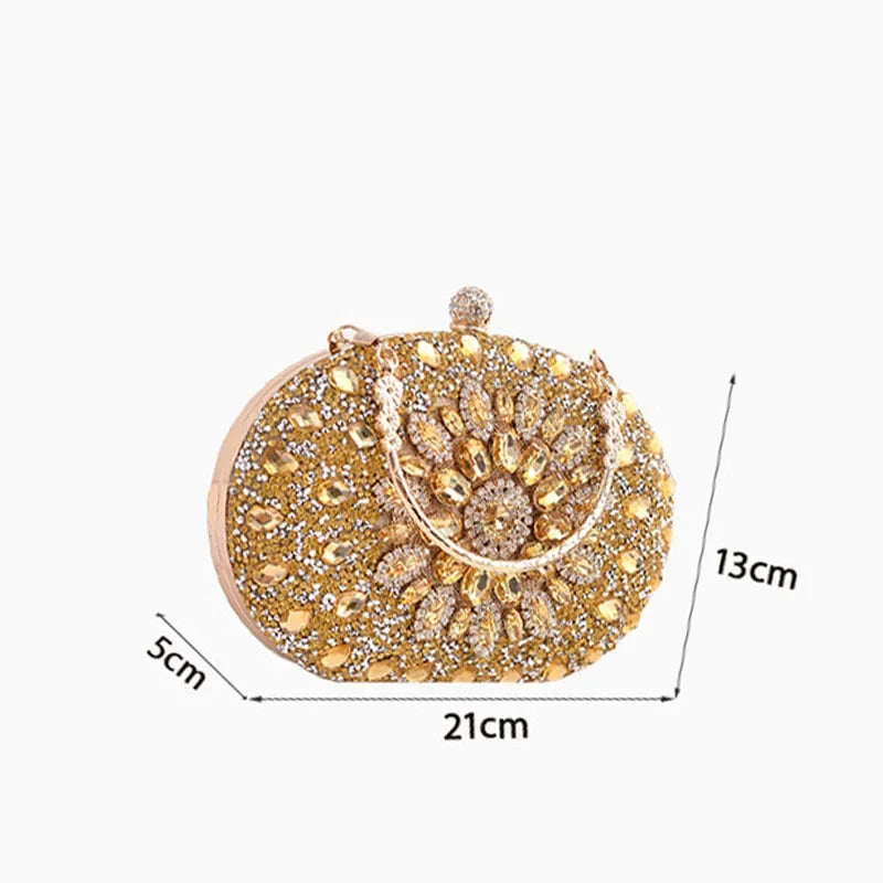 Evening Clutch Bag for Women Wedding Flower Diamond Purses Chain Designer Luxury Golden Bags Party Handbag with Metal Handle New