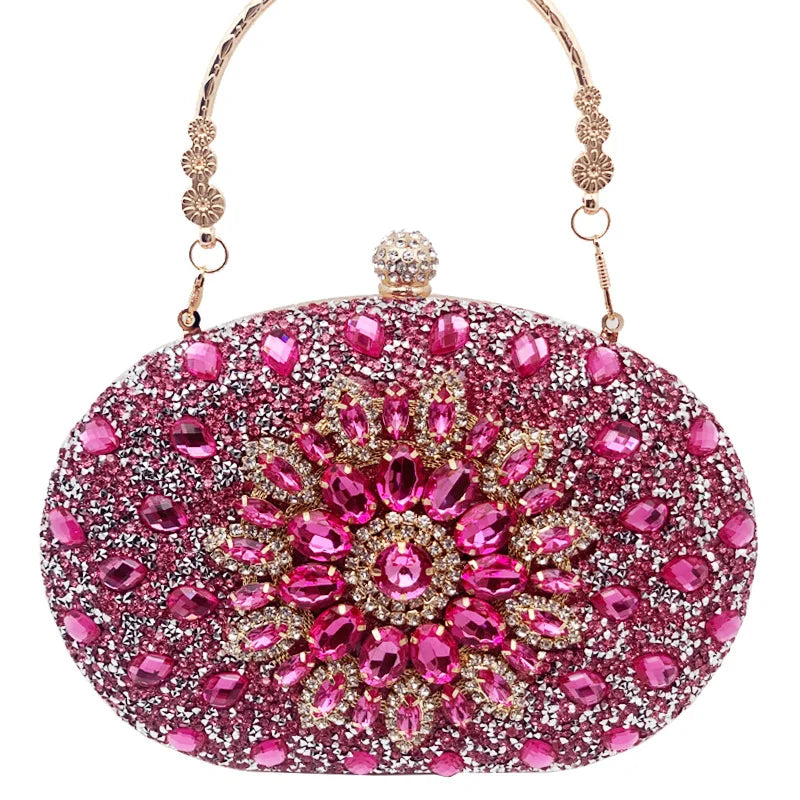 Evening Clutch Bag for Women Wedding Flower Diamond Purses Chain Designer Luxury Golden Bags Party Handbag with Metal Handle New