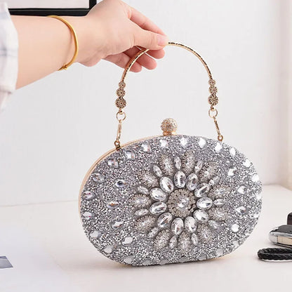Evening Clutch Bag for Women Wedding Flower Diamond Purses Chain Designer Luxury Golden Bags Party Handbag with Metal Handle New
