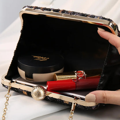 Evening Clutch Bags for Wedding Party Luxury Vintage Leopard Sequined Purses Women Handbags 2024 Bag with Chain New Embellished