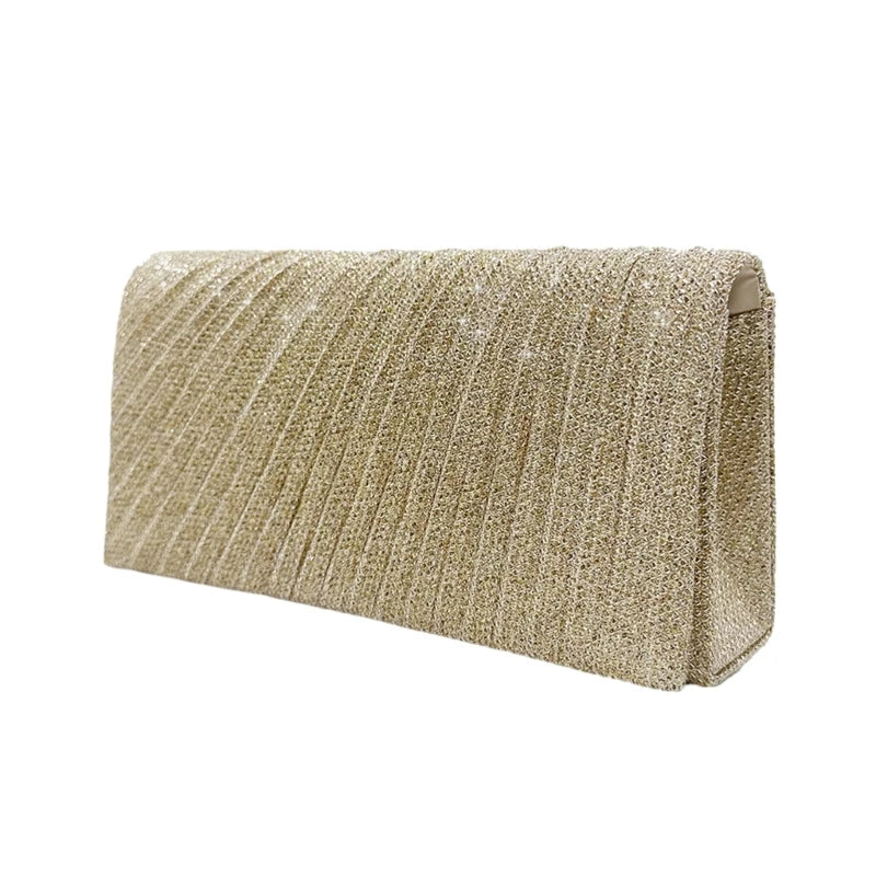 Evening Clutch Purse Sparkling Party Pleated Handbag for Weddings and Parties