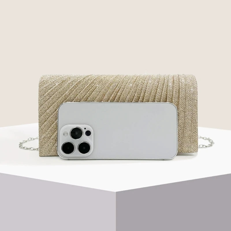 Evening Clutch Purse Sparkling Party Pleated Handbag for Weddings and Parties