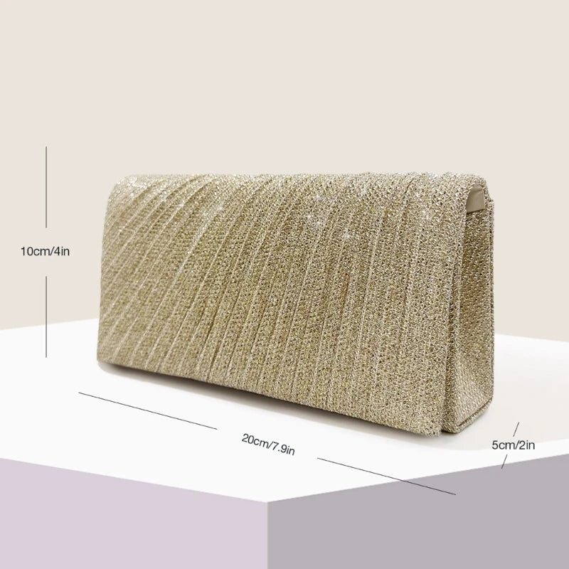 Evening Clutch Purse Sparkling Party Pleated Handbag for Weddings and Parties