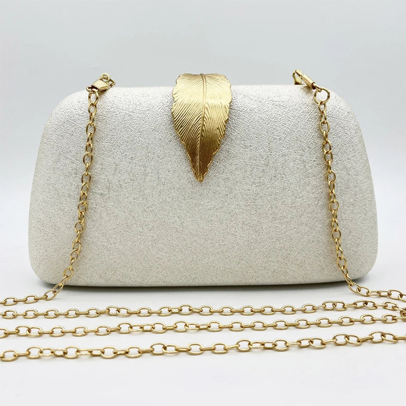 Evening Clutch for Women Fashion Formal HandBag Bridesmaid Wedding Luxury Designer Shoulder Chain Bag Cocktail Party Purse Leaf