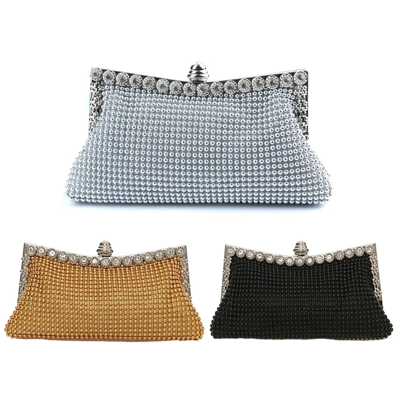 Evening Gold Clutch Bag Glitter Bead Funky Designer Elegant Woman Party Bags Fashion Bridal Purse Silver Handbags Female Night