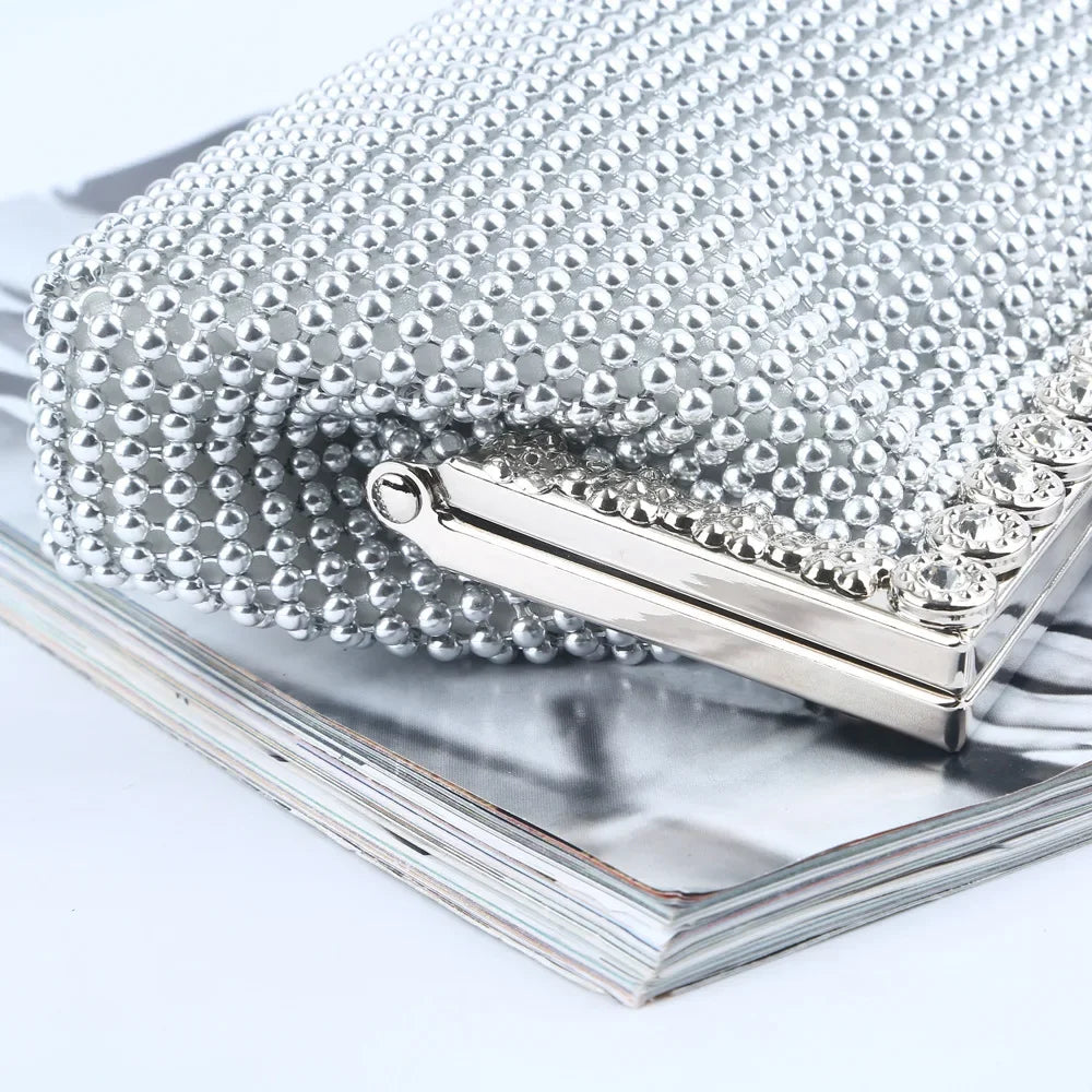 Evening Gold Clutch Bag Glitter Bead Funky Designer Elegant Woman Party Bags Fashion Bridal Purse Silver Handbags Female Night