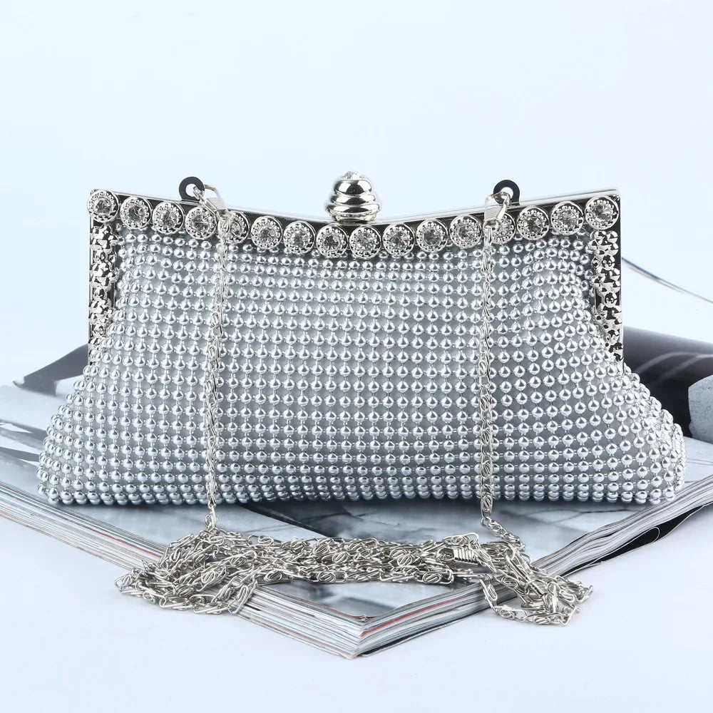 Evening Gold Clutch Bag Glitter Bead Funky Designer Elegant Woman Party Bags Fashion Bridal Purse Silver Handbags Female Night