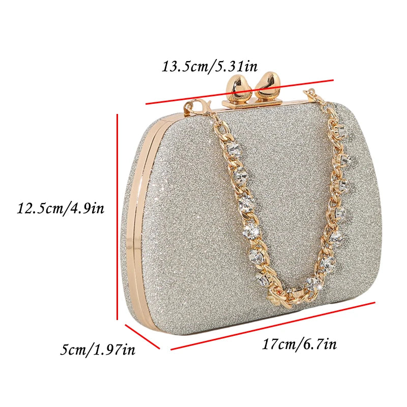 Evening Party Bag with Rhinestones Small Purse Prom Wedding Design Luxury Lady Hand Bags Chain High Quality Formal Clutch Bridal
