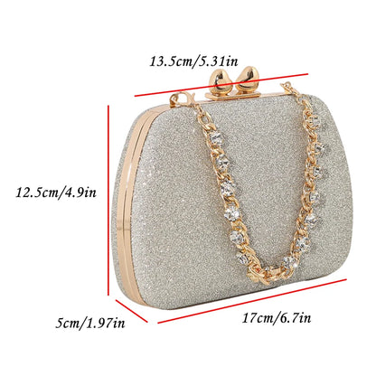 Evening Party Bag with Rhinestones Small Purse Prom Wedding Design Luxury Lady Hand Bags Chain High Quality Formal Clutch Bridal
