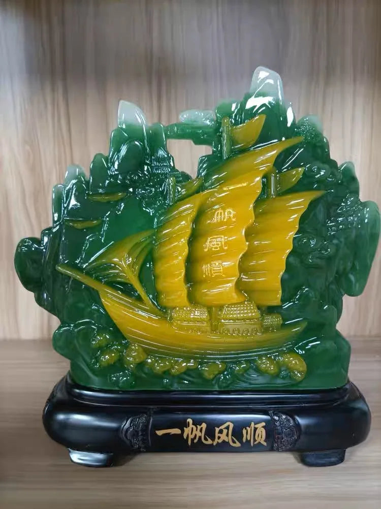 Everything goes well in work business  2023 HOME OFFICE BAR CLUB Auspicious Lucky Decorative Ornaments RESIN JADE Sailboat ship