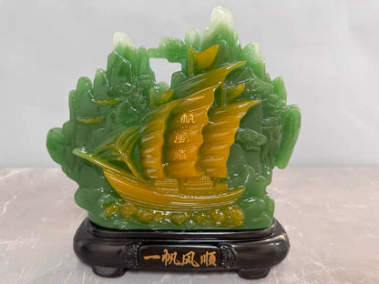 Everything goes well in work business  2023 HOME OFFICE BAR CLUB Auspicious Lucky Decorative Ornaments RESIN JADE Sailboat ship