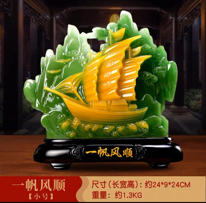 Everything goes well in work business  2023 HOME OFFICE BAR CLUB Auspicious Lucky Decorative Ornaments RESIN JADE Sailboat ship
