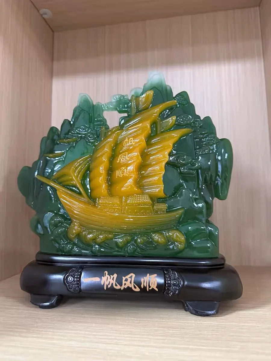 Everything goes well in work business  2023 HOME OFFICE BAR CLUB Auspicious Lucky Decorative Ornaments RESIN JADE Sailboat ship