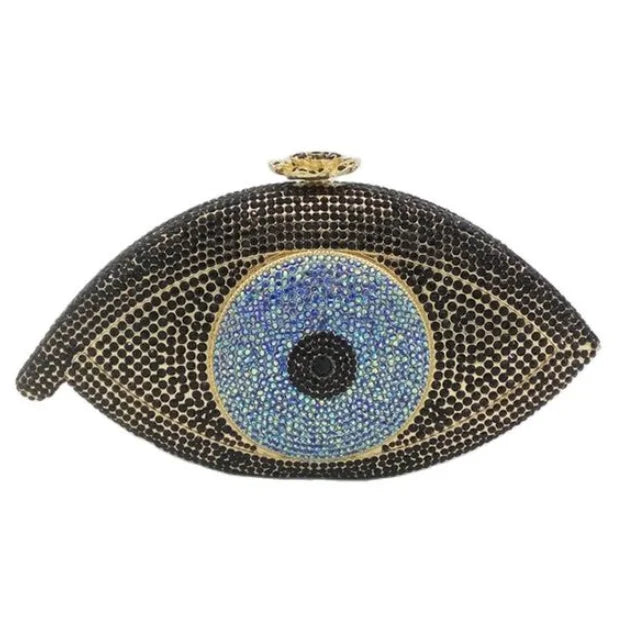 Evil Eye Women Black Pink Gold Silver Diamond Evening Clutch Purse Wedding Bridal Cocktail Crystal Handbag For Prom Party Dinner