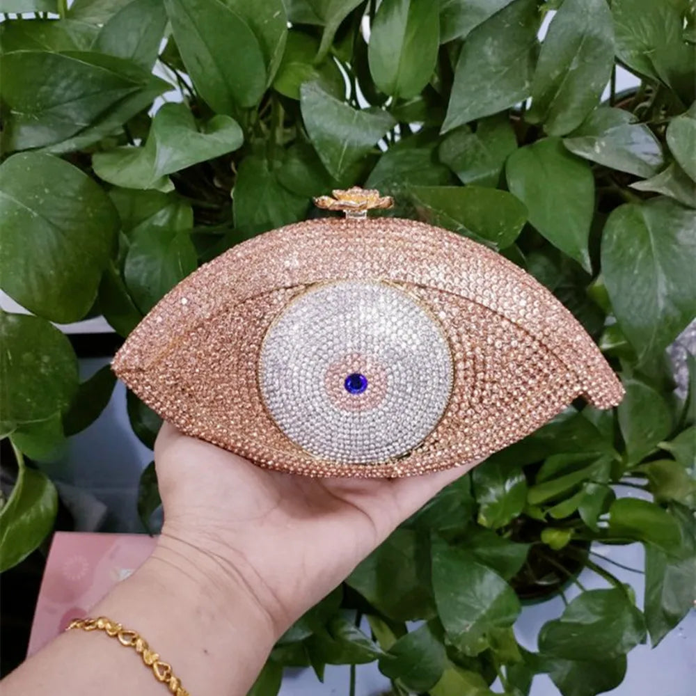 Evil Eye Women Black Pink Gold Silver Diamond Evening Clutch Purse Wedding Bridal Cocktail Crystal Handbag For Prom Party Dinner