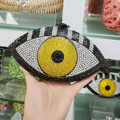 Evil Eye Women Black Pink Gold Silver Diamond Evening Clutch Purse Wedding Bridal Cocktail Crystal Handbag For Prom Party Dinner