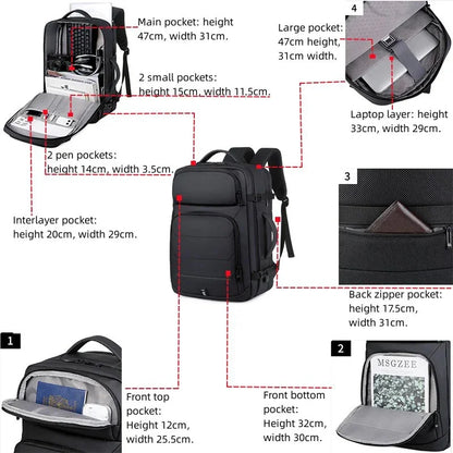 Expandable Men‘s 17 Inch Laptop Backpacks Waterproof Notebook USB Schoolbag Sports Travel School Bag Pack Backpack For Male