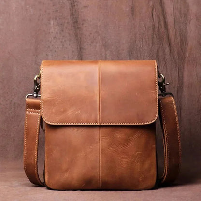 Expandable Men's Shoulder Genuine Leather Casual Man Phone Retro Brown New Luxury Design Crossbody Bag
