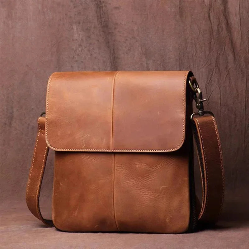 Expandable Men's Shoulder Genuine Leather Casual Man Phone Retro Brown New Luxury Design Crossbody Bag