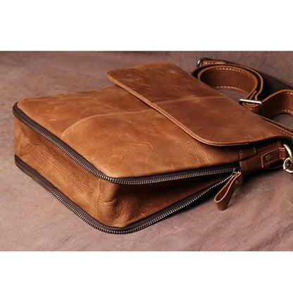 Expandable Men's Shoulder Genuine Leather Casual Man Phone Retro Brown New Luxury Design Crossbody Bag