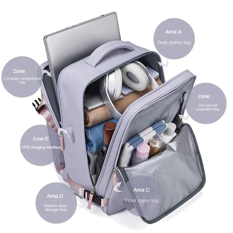 Expandable Travel Backpack Carry On Bag Airline Approved Backpacks Waterproof Laptop Bags Shoes Pocket Men Women Multifunction