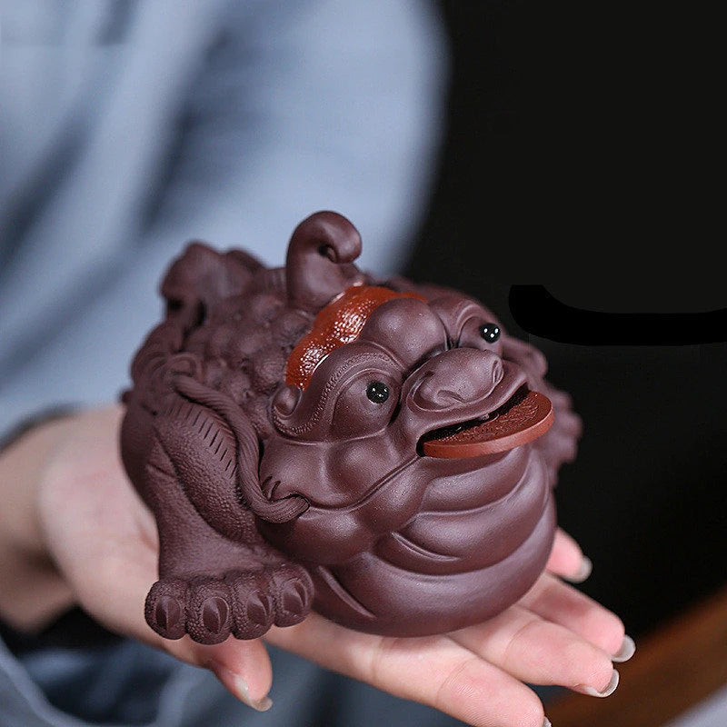 Exquisita mascota de té de arcilla púrpura, sapo dorado de la suerte, juego de Ceremonia de de mesa de té, de animales, regalos