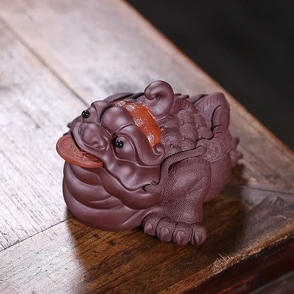 Exquisita mascota de té de arcilla púrpura, sapo dorado de la suerte, juego de Ceremonia de de mesa de té, de animales, regalos
