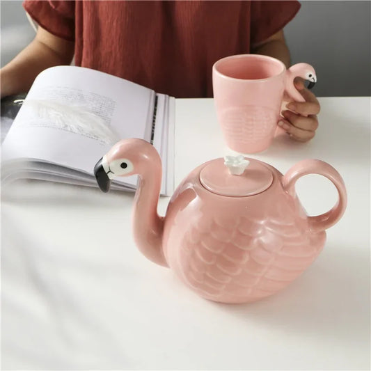 Exquisite 3D Flamingos Coffeware Sets Kung Fu Tea Set Chinese Tea Cup Ceramic Cups and Mugs Teapot Gaiwan Shu Puer Kettles Pot