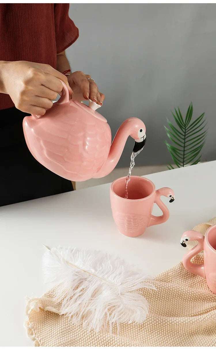 Exquisite 3D Flamingos Coffeware Sets Kung Fu Tea Set Chinese Tea Cup Ceramic Cups and Mugs Teapot Gaiwan Shu Puer Kettles Pot