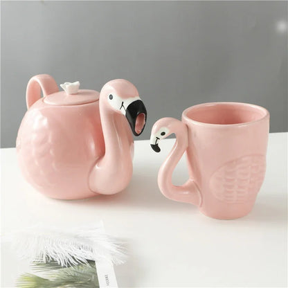 Exquisite 3D Flamingos Coffeware Sets Kung Fu Tea Set Chinese Tea Cup Ceramic Cups and Mugs Teapot Gaiwan Shu Puer Kettles Pot