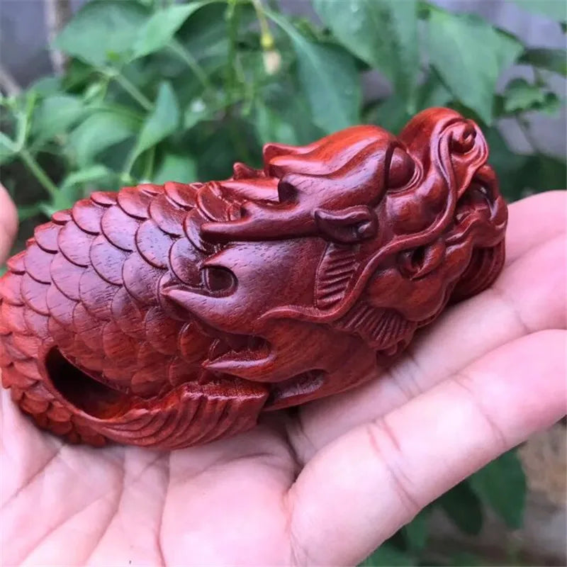 Exquisite Blood Wood Artistry Fish Transforming to Dragon Carp - Men's Crafted Collectible Animal, Woodwork Carving Decor
