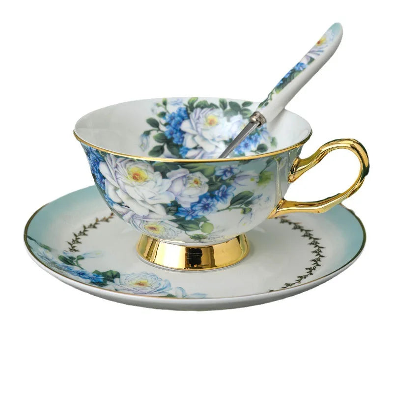 Exquisite Ceramic Bone Porcelain Coffee Cup European Small Luxury Violet Print Coffee Cup and Plate Set