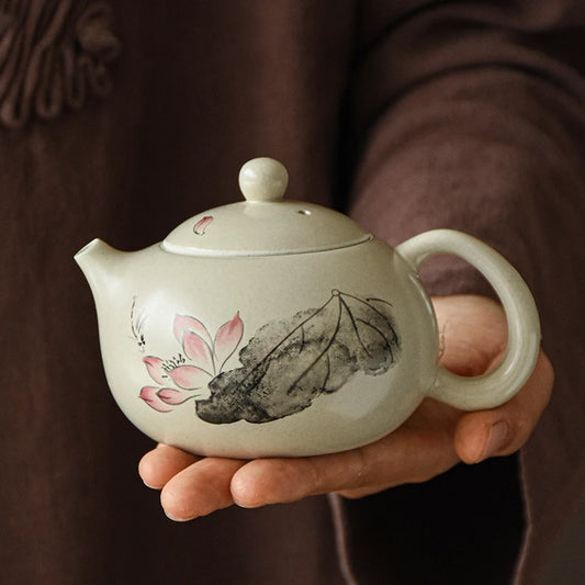 Exquisite Ceramic Teapot Hand-painted Lotus Xishi Tea Pot Ball Hole Filter Beauty Tea Infuser Traditional Tea Ceremony Supplies
