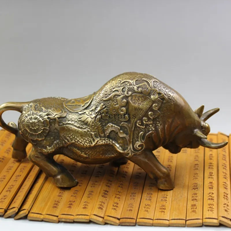 Exquisite China Brass Ware Hand Carved Cattle Statue Copper