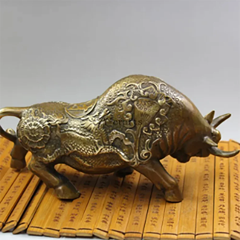 Exquisite China Brass Ware Hand Carved Cattle Statue Copper