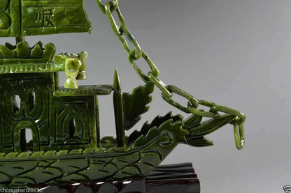 Exquisite Chinese 100%Natural Jade Hand Carved Dragon Incense statue Dragon Ship