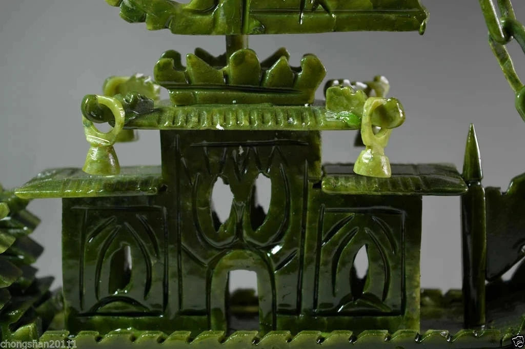 Exquisite Chinese 100%Natural Jade Hand Carved Dragon Incense statue Dragon Ship