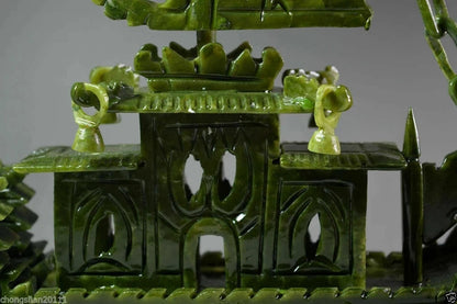 Exquisite Chinese 100%Natural Jade Hand Carved Dragon Incense statue Dragon Ship