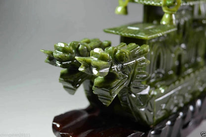 Exquisite Chinese 100%Natural Jade Hand Carved Dragon Incense statue Dragon Ship