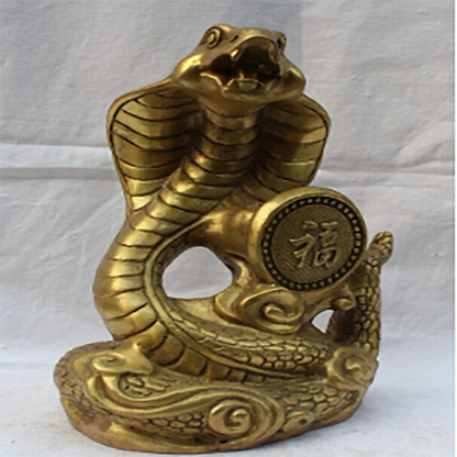 Exquisite Chinese Brass Folk Fengshui Fu Rich Wealth Zodiac Animal Snake Statue