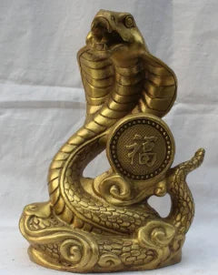 Exquisite Chinese Brass Folk Fengshui Fu Rich Wealth Zodiac Animal Snake Statue