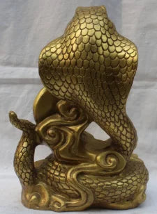 Exquisite Chinese Brass Folk Fengshui Fu Rich Wealth Zodiac Animal Snake Statue