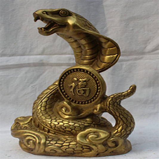 Exquisite Chinese Brass Folk Fengshui Fu Rich Wealth Zodiac Animal Snake Statue