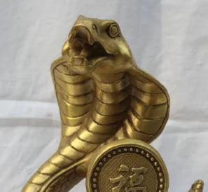 Exquisite Chinese Brass Folk Fengshui Fu Rich Wealth Zodiac Animal Snake Statue